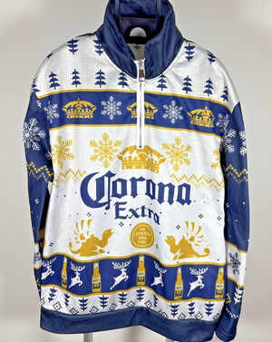 Corona Extra Beer Ugly Christmas Holiday 1/4 Sweater Like Pullover Adult M